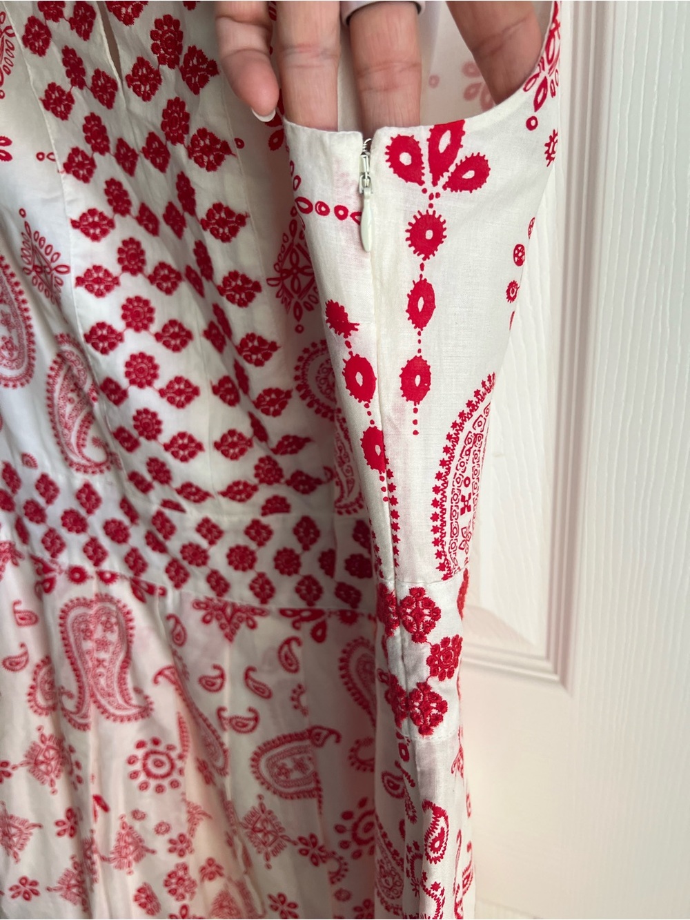 Talbots White and Red Paisley Embroidered Fit and Flare Dress - Picture 6 of 8